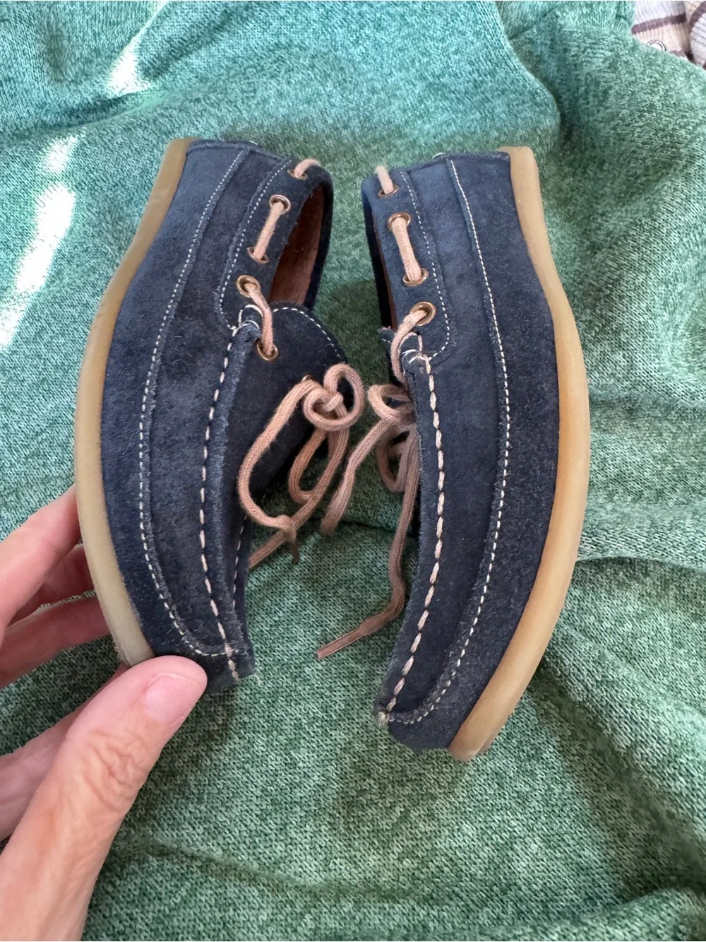 Florsheim Little Kids Navy Suede Moccasin Loafers with Tan Laces Size 1M